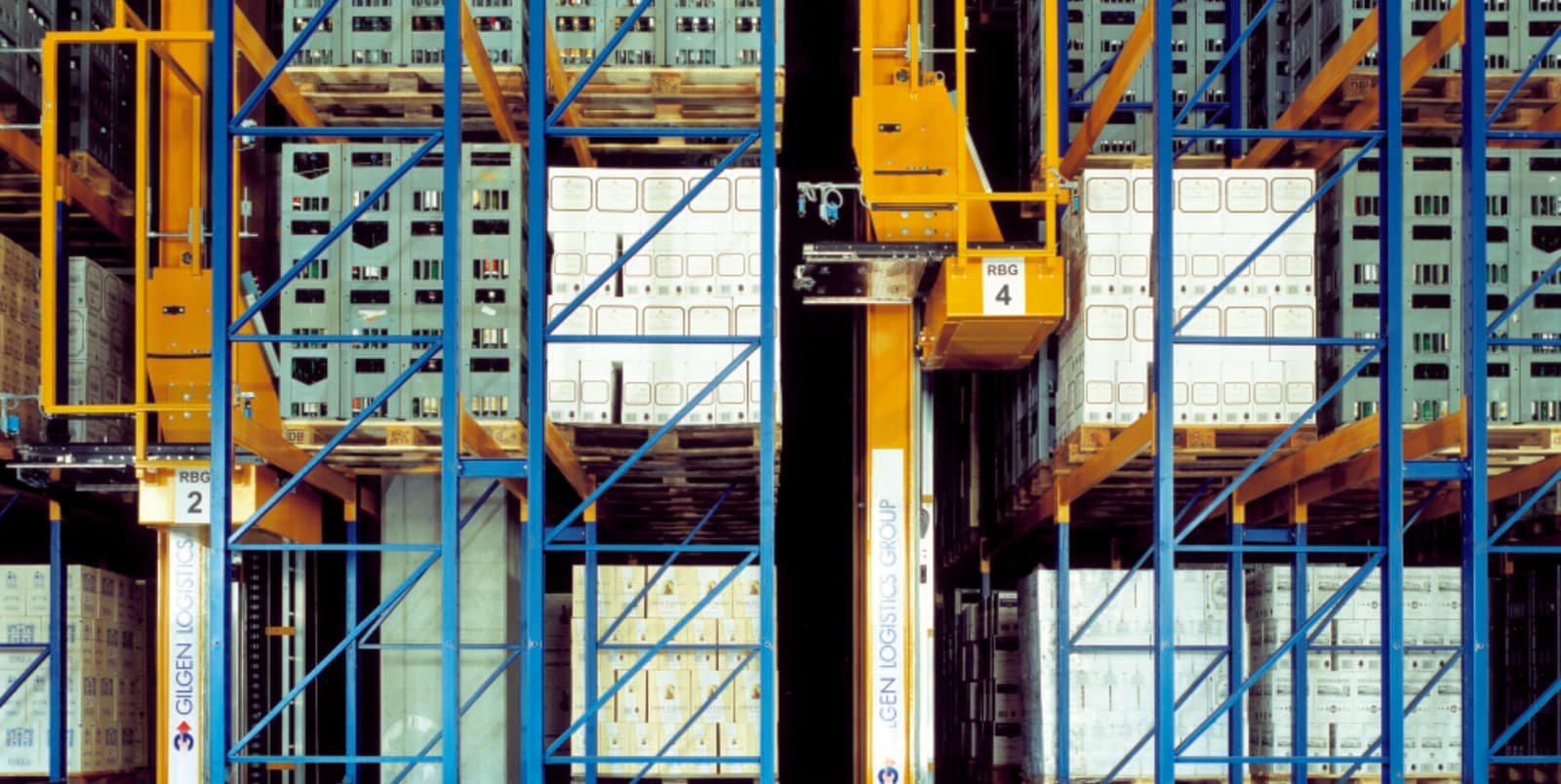 High-bay warehouse racking with a stacker crane